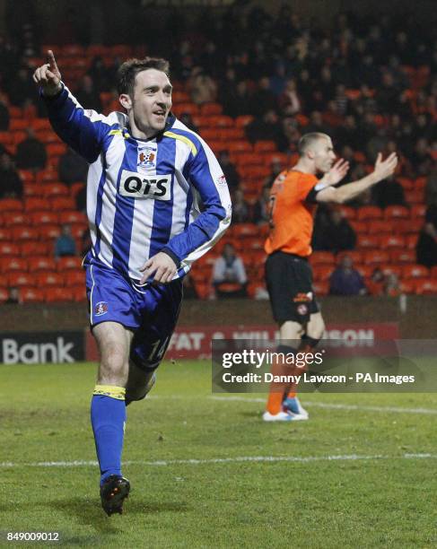 Kilmarnock's Paul Heffernan celebrates his goal during the Clydesdale Bank Scottish Premier League match at Tannadice Park, Dundee.