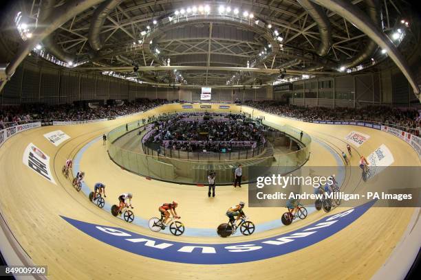 Riders during the 15km Scratch Race during day one of the UCI Track Cycling World Cup at the Sir Chris Hoy Velodrome, Glagsow.