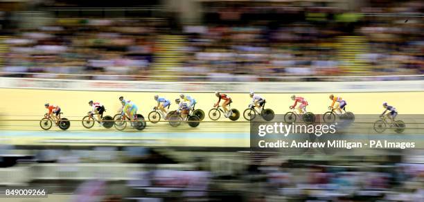 Riders during the Omnium Round 3 race during day one of the UCI Track Cycling World Cup at the Sir Chris Hoy Velodrome, Glagsow.