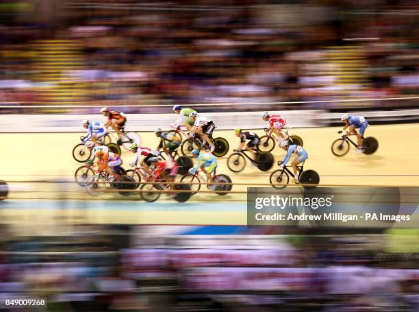 Riders during the 15km Scratch Race during day one of the UCI Track Cycling World Cup at the Sir Chris Hoy Velodrome, Glagsow.