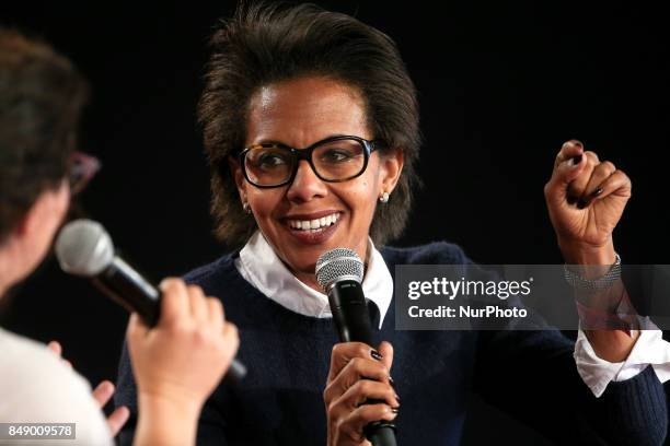 French journalist Audrey Pulvar takes part in a debate during the Festival of Humanity , a political event and music festival organised by the French...