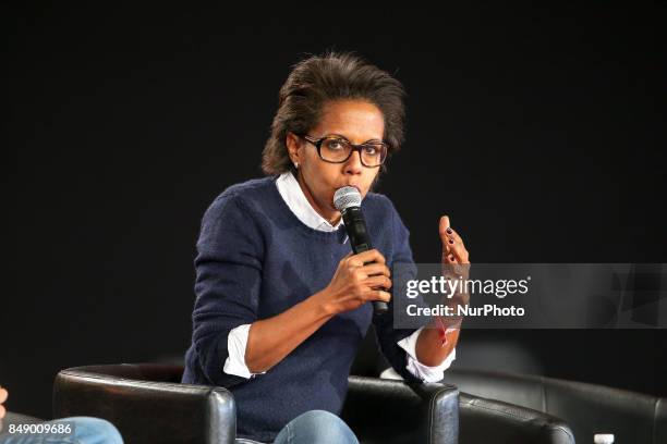 French journalist Audrey Pulvar takes part in a debate during the Festival of Humanity , a political event and music festival organised by the French...