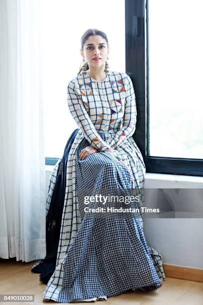 Bollywood actress Aditi Rao Hydari poses for a profile shoot during the promotion of her upcoming movie Bhoomi at Le Meridien Hotel on September 15,...