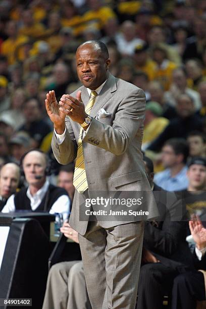 Head coach Mike Anderson of the Missouri Tigers coaches against the Nebraska Huskers during the game on February 14, 2009 at Mizzou Arena in...