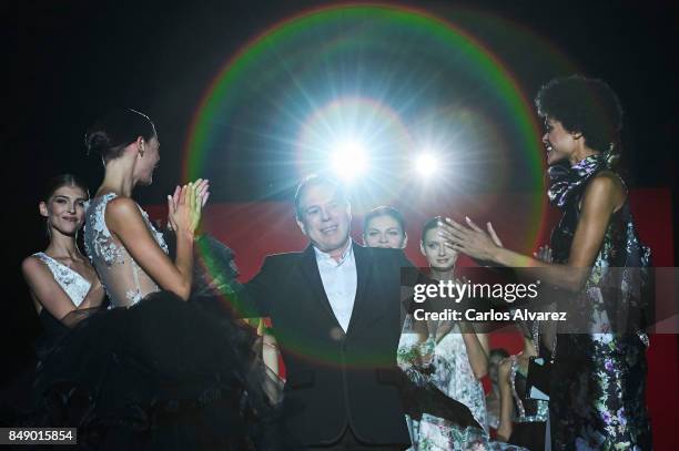 Spanish designer Hannibal Laguna walks the runway at the Hannibal Laguna show during the Mercedes-Benz Fashion Week Madrid Spring/Summer 2018 at...