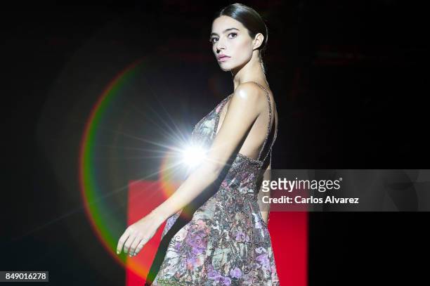 Spanish model Rocio Crusset model walks the runway at the Hannibal Laguna show during the Mercedes-Benz Fashion Week Madrid Spring/Summer 2018 at...