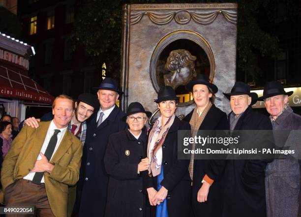 Left to right. Iain Glen, Harry Lloyd, Hugh Bonneville, Julie Walter, Tamsin Greig, Miranda Hart, Patrick Stewart and Nicholas Farrell at the...