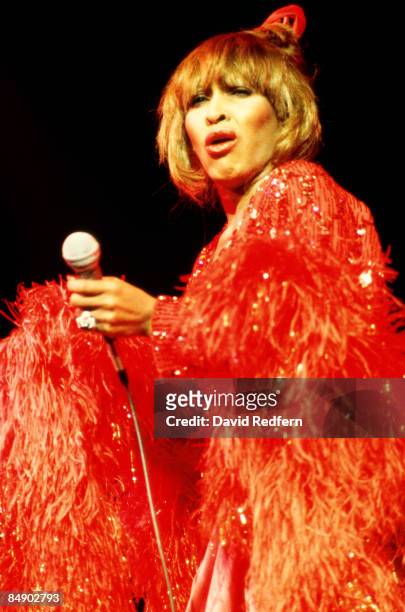 American singer Tina Turner performs live on stage at Hammersmith Odeon in London during one date of her 'Wild Lady of Rock' tour, 16th March 1979.