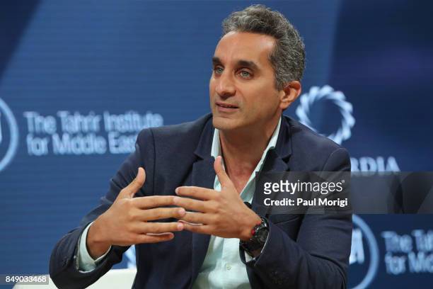 Dr. Bassem Youssef, Former Host, Al-Bernameg, speaks at The 2017 Concordia Annual Summit at Grand Hyatt New York on September 18, 2017 in New York...