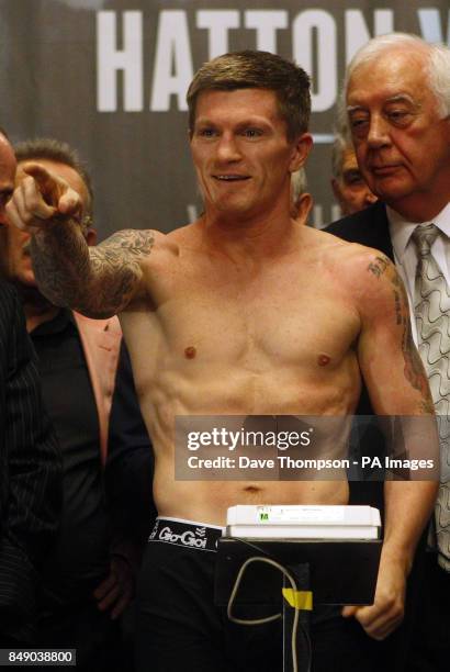 Ricky Hatton during the weigh in at Manchester Town Hall, Manchester.