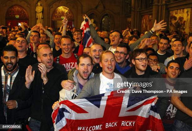 Fans cheer for Ricky Hatton during the weigh in at Manchester Town Hall, Manchester.
