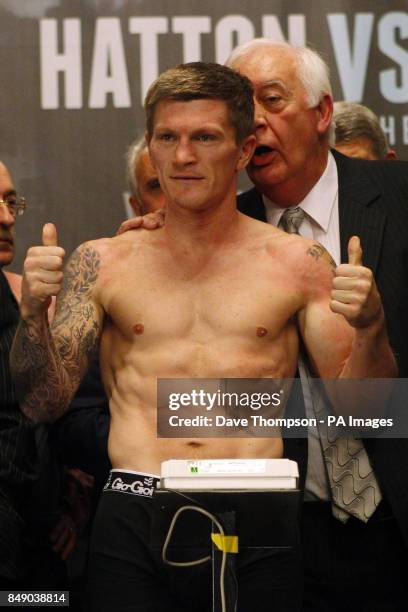 Ricky Hatton during the weigh in at Manchester Town Hall, Manchester.