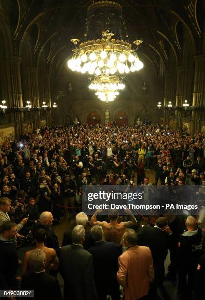 General view of Ricky Hatton during the weigh in at Manchester Town Hall, Manchester.