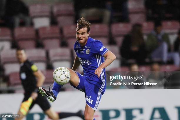 Eric Larsson of GIF Sundsvall during the Allsvenskan match between Athletic FC Eskilstuna and GIF Sundsvall at Tunavallen on September 18, 2017 in...