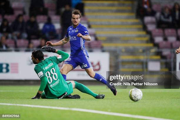 Eric Larsson of GIF Sundsvall during the Allsvenskan match between Athletic FC Eskilstuna and GIF Sundsvall at Tunavallen on September 18, 2017 in...