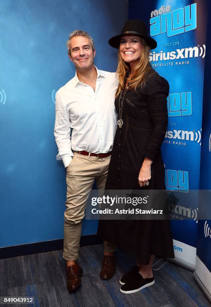 Today show co-anchor Savannah Guthrie poses for a photo with host Andy Cohen during a visit to SiriusXM's 'Radio Andy' on September 18, 2017 in New...