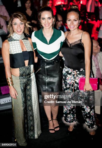 Vanesa Romero, Eva Isanta and Esmeralda Moya are seen at Hannibal Laguna front row during Mercedes-Benz Fashion Week Madrid Spring/Summer 2018 on...