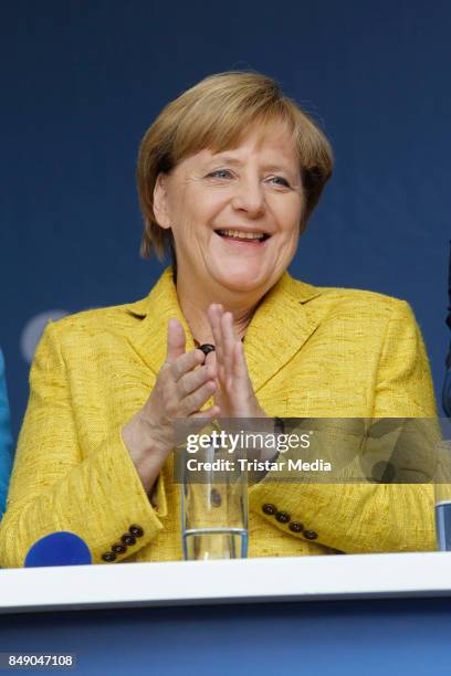 German chancellor Angela Merkel campains on September 18, 2017 in Regensburg, Germany.