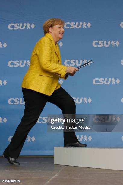 German chancellor Angela Merkel campains on September 18, 2017 in Regensburg, Germany.