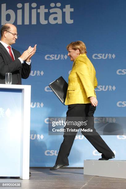 Albert Fueracker and german chancellor Angela Merkel campain on September 18, 2017 in Regensburg, Germany.