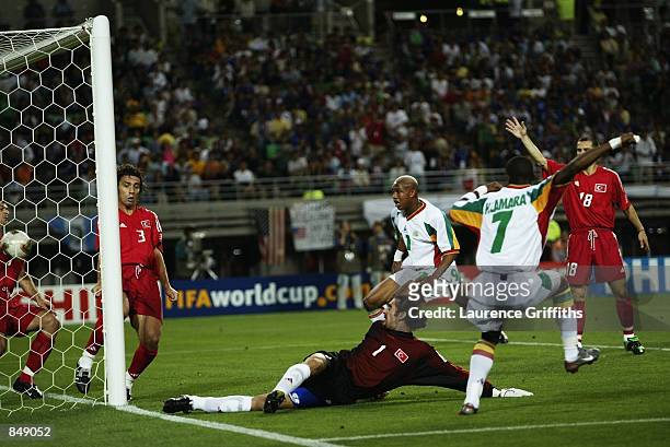 Rustu Recber of Turkey looks on as the ball goes in the net only to be disallowed for offside during the FIFA World Cup Finals 2002 Quarter Finals...