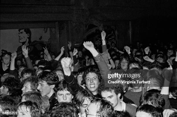 Photo of FANS and CROWDS and PUNKS and AUDIENCE; Punk fans - cheering in audience at Stiff Little Fingers gig