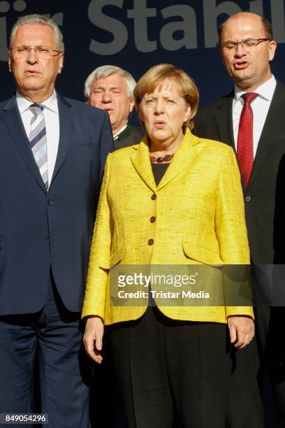 Joachim Herrmann, Albrecht Karl, German chancellor Angela Merkel and Albert Fueracker campain on September 18, 2017 in Regensburg, Germany.