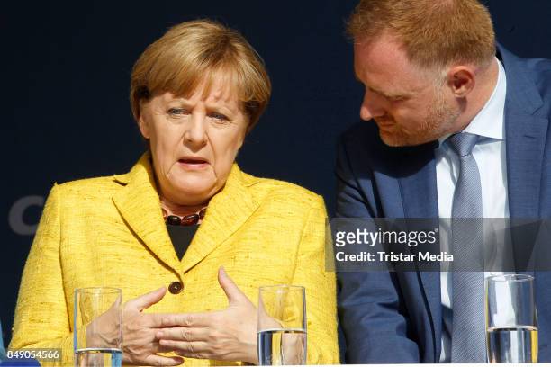German chancellor Angela Merkel and Peter Aumer campain on September 18, 2017 in Regensburg, Germany.