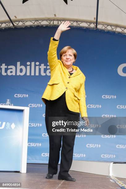 German chancellor Angela Merkel campains on September 18, 2017 in Regensburg, Germany.