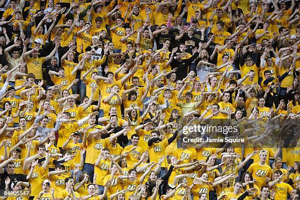 Fans of the Missouri Tigers cheer against the Nebraska Huskers during the game on February 14, 2009 at Mizzou Arena in Columbia, Missouri.