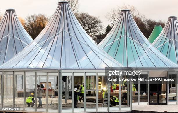 Work goes on inside Twelve tents which have have been erected outside the historic Linlithgow Palace in West Lothian as French couture house Chanel...