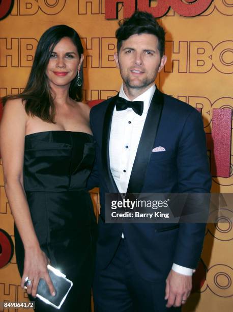 Actor Adam Scott and wife Naomi Scott attend HBO's Post Emmy Awards Reception at The Plaza at the Pacific Design Center on September 17, 2017 in Los...