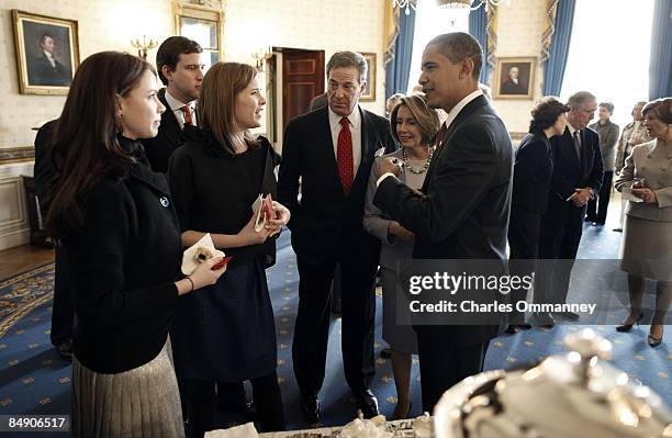 In the last moments of their administration President George W. Bush, first lady Laura Bush, Vice President Dick Cheney and his wife Lynn welcome...