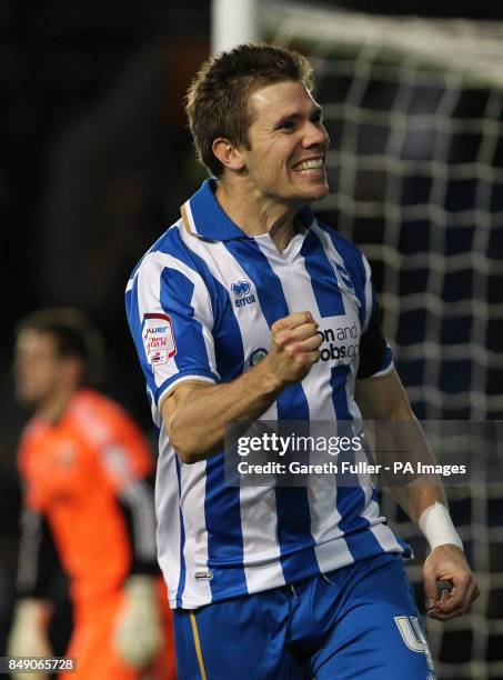 Brighton's Dean Hammond celebrates his goal during the npower Championship match at the AMEX Stadium, Brighton.