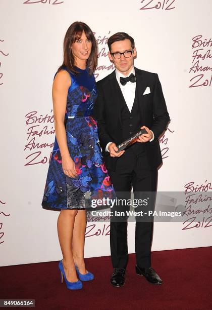 Samantha Cameron with Erdem Moralioglu, more commonly known as Erdem, winner of the New Establishment award at the 2012 British Fashion Awards at the...