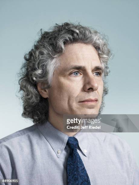Psychologist and author Steven Pinker poses at a portrait session for New York Times Magazine. Published image.