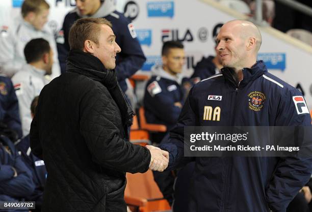 Blackpool manager Michael Appleton and Birmingham City manager Lee Clark greet each other prior to kick-off
