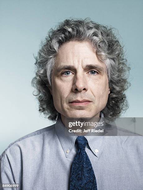 Psychologist and author Steven Pinker poses at a portrait session for New York Times Magazine. Published image.