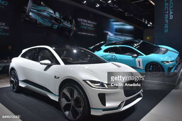 Jaguar's compact SUV E-Pace is displayed at the 67th International Frankfurt Motor Show in Frankfurt, Germany on September 18, 2017. Approximately...