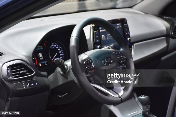 Hyundai SantaFe is displayed at the 67th International Frankfurt Motor Show in Frankfurt, Germany on September 18, 2017. Approximately one thousand...