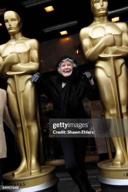 Actress/Singer Elaine Stritch attends the delivery of eight-foot tall Oscar statues for the 81st Annual Academy Awards New York viewing party at The...