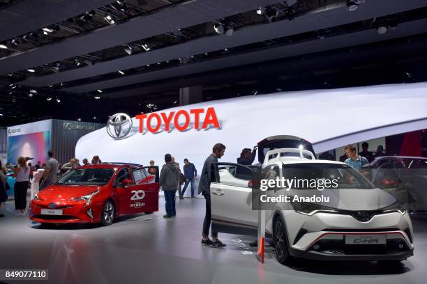 New models of Toyota are displayed at the 67th International Frankfurt Motor Show in Frankfurt, Germany on September 18, 2017. Approximately one...