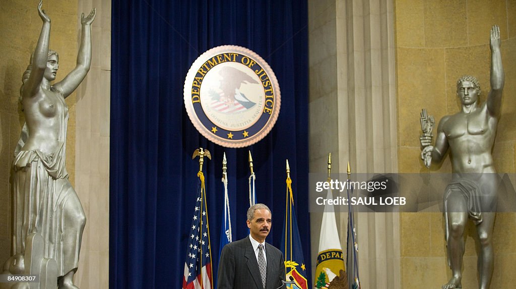 US Attorney General Eric Holder speaks d