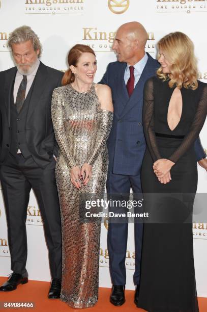 Jeff Bridges, Julianne Moore, Mark Strong and Hanna Alstrom attend the World Premiere of "Kingsman: The Golden Circle" at Odeon Leicester Square on...