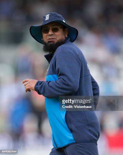 England spin bowling coach Saqlain Mushtaq during Day One of the 3rd Investec Test Match between England and West Indies at Lord's Cricket Ground on...