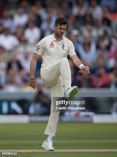 James Anderson of England demonstrates his football skills during Day One of the 3rd Investec Test Match between England and West Indies at Lord's...