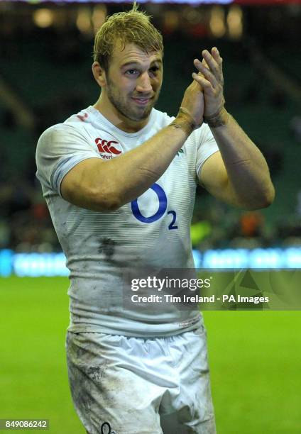 England's Captain Chris Robshaw celebrates winning during the QBE International at Twickenham Stadium, London.