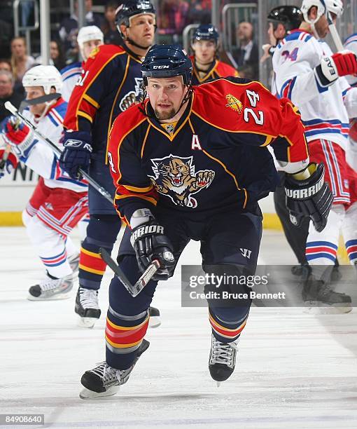 Bryan McCabe of the Florida Panthers skates against the New York Rangers on February 13, 2009 at the BankAtlantic Center in Sunrise, Florida.