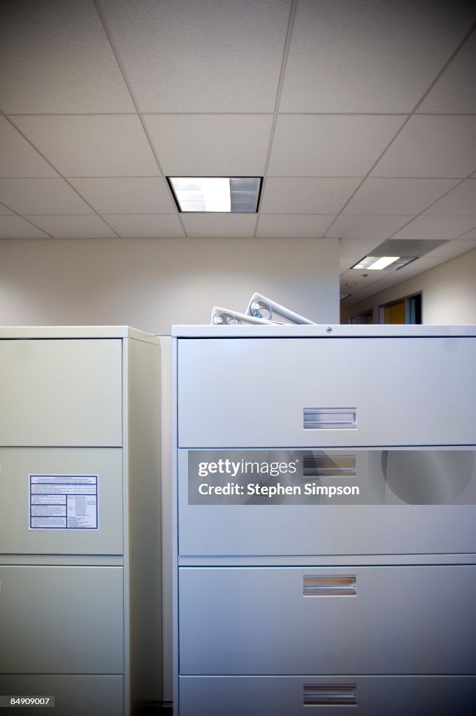 Spare office landscape of file cabinets