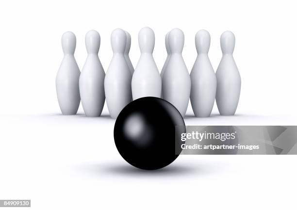 9 pins and a bowling ball - bowling ball stock illustrations
